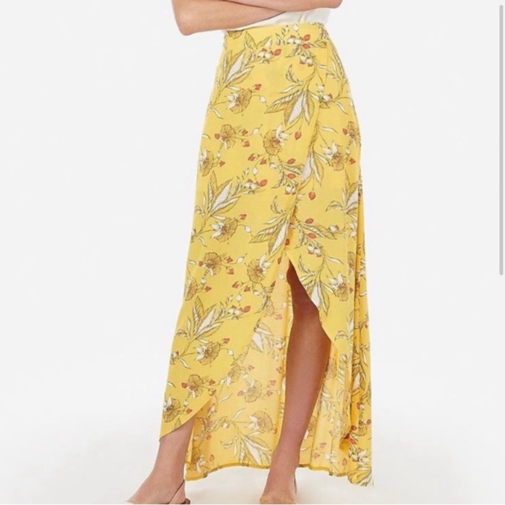 NWT Express Yellow Floral Wrap Maxi Skirt
